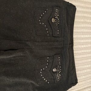 Dark Gray Women’s Jeans with Embellished Back Pockets